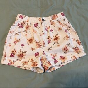 American Eagle Outfitters Floral High Waist Shorts - Cream and Pink
